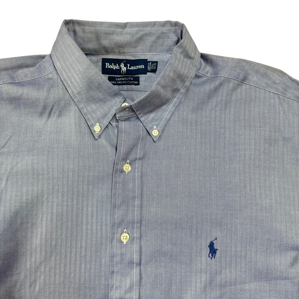 VTG Ralph Lauren Yarmouth Dress Shirt Men's XL 17.5 34/35 Blue 100% Cotton